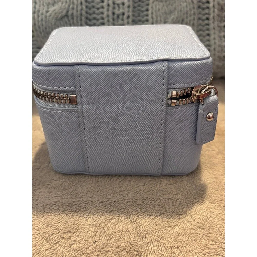 Talbots Blue Saffiano Leather Travel Jewelry Case Makeup Organizer Box Mini